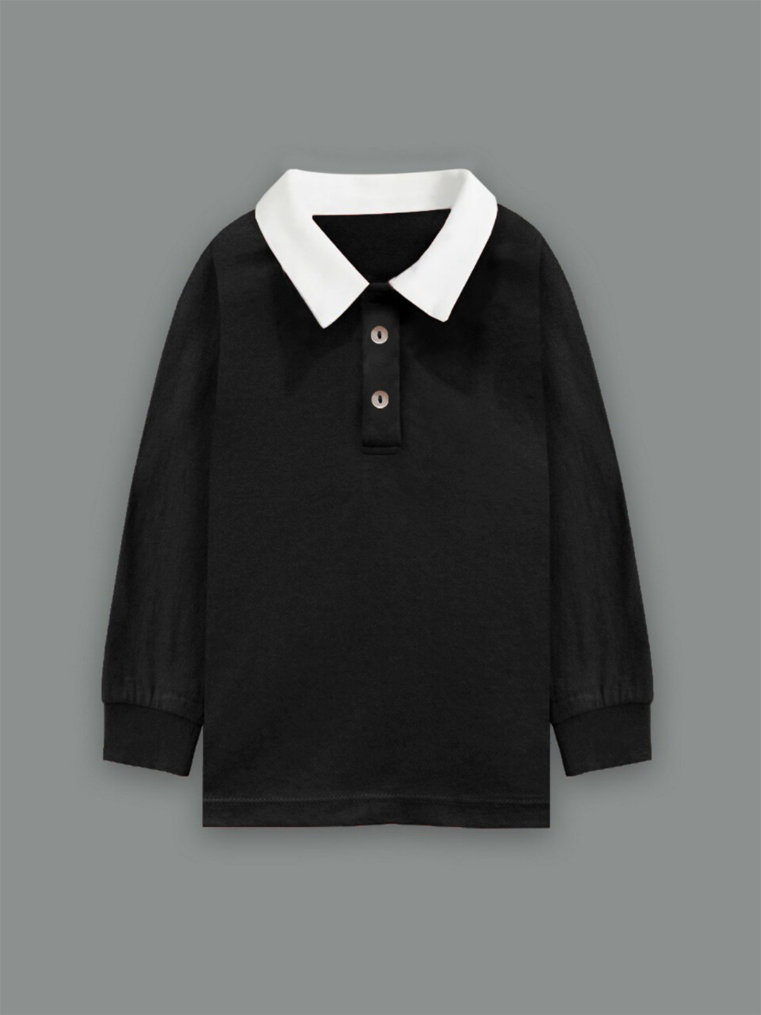 A T U N Boys Black Polo Collar Cotton T-shirt