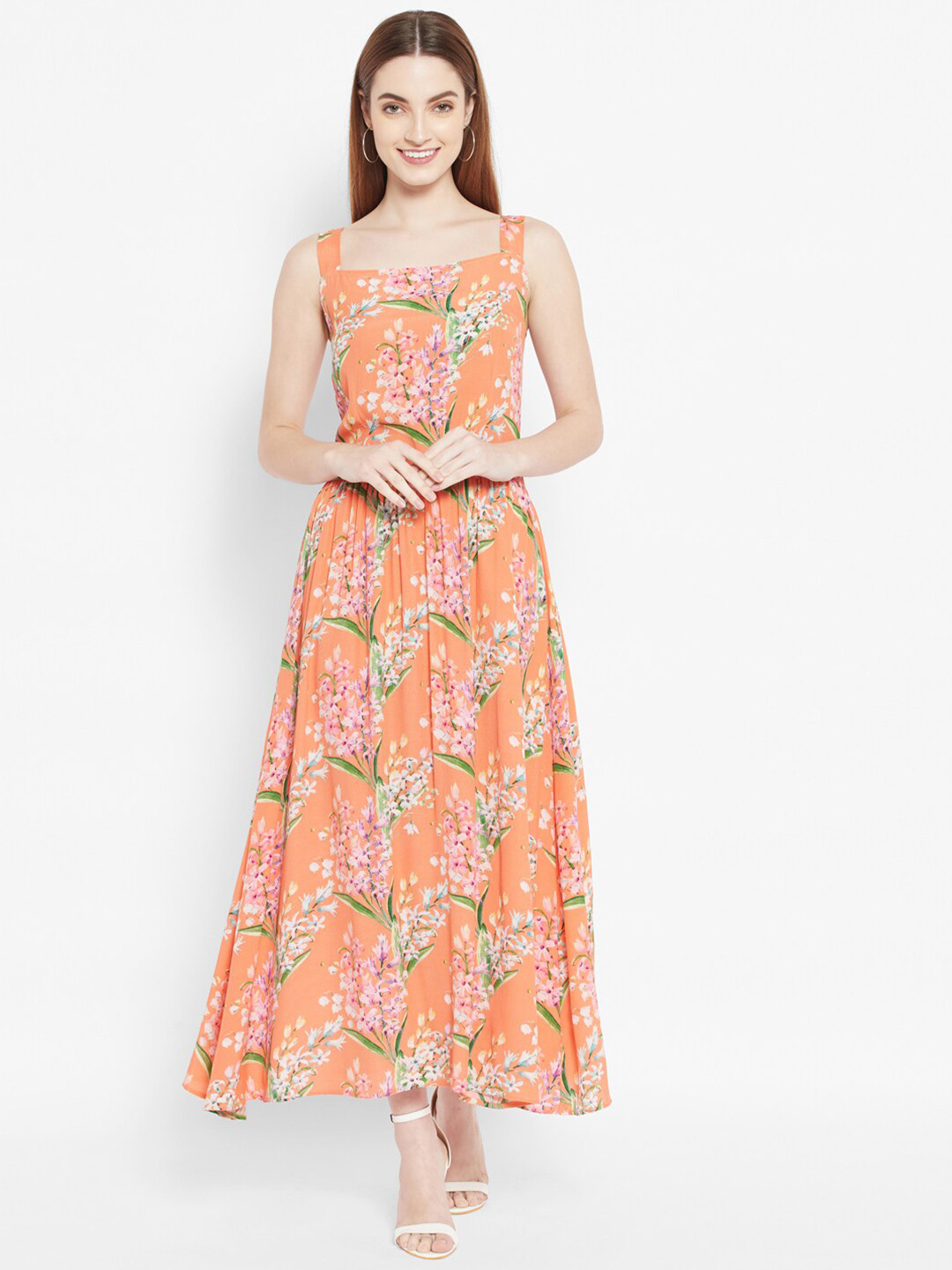VALBONE Orange Floral Printed Maxi Dress