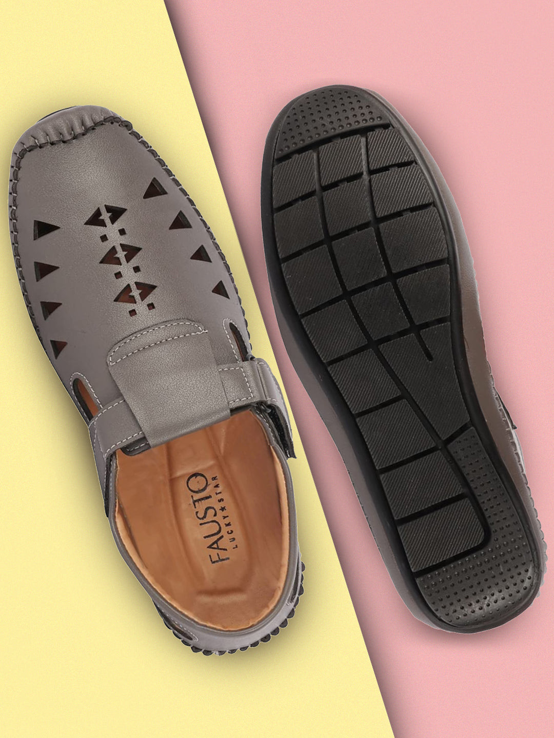 FAUSTO Men Grey Laser Cut Shoe-Style Sandals