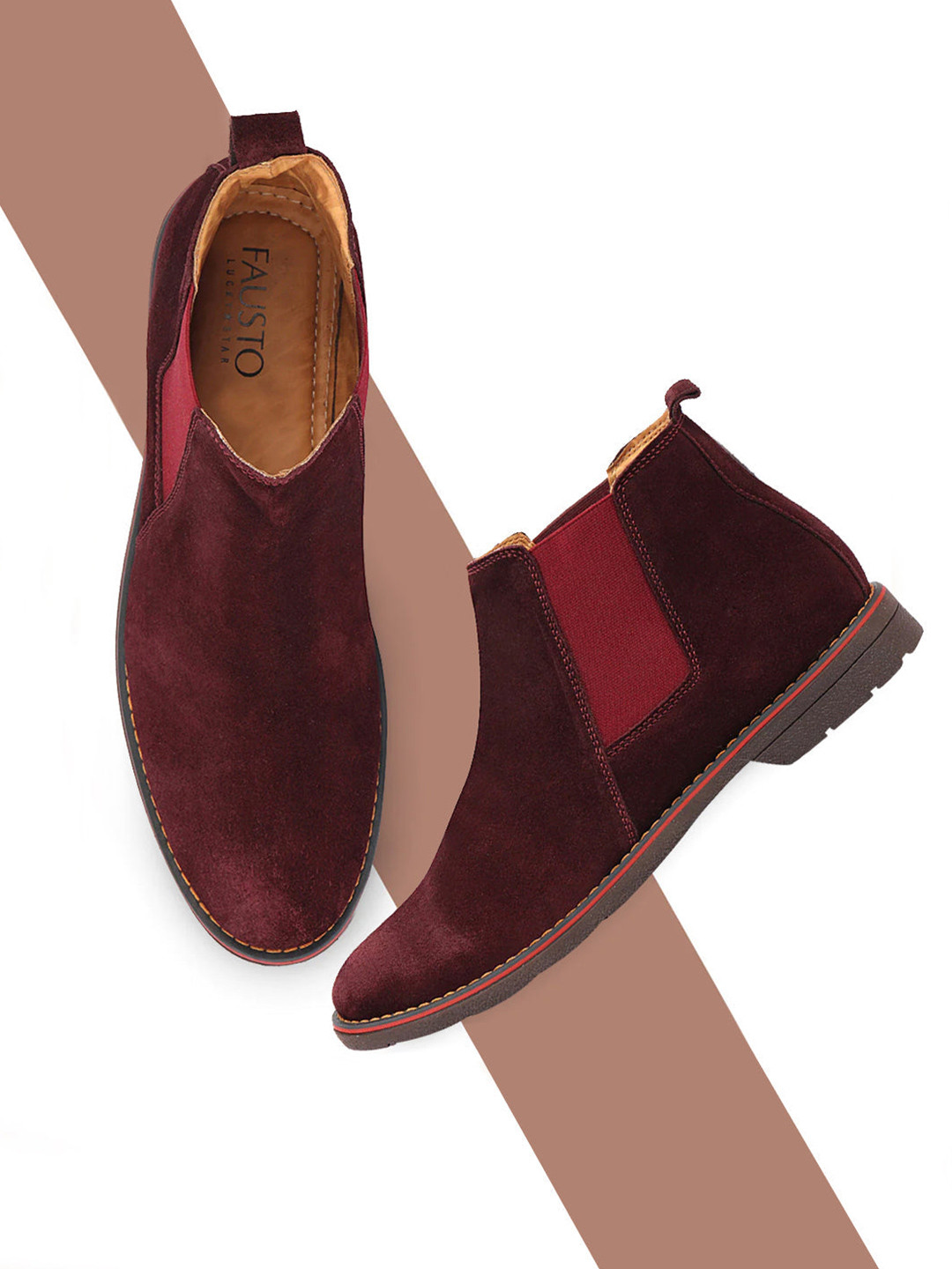 FAUSTO Men Red Solid Chelsea Boots