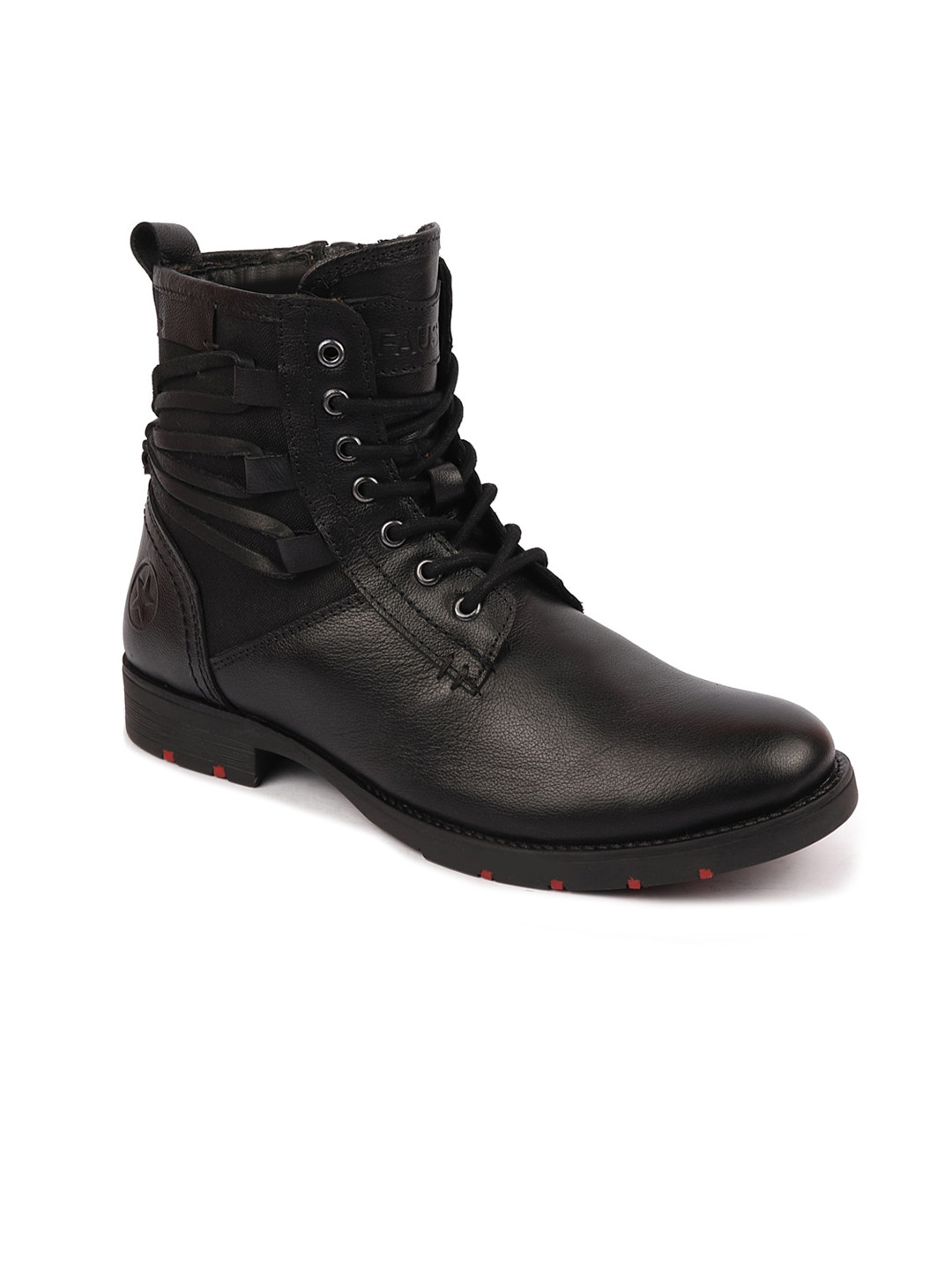 FAUSTO Men Black Solid Leather Hiking Boots