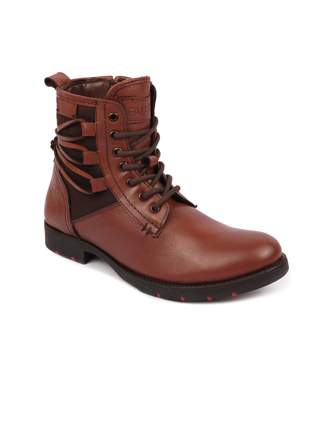 FAUSTO Men Tan  Leather Lace-Up Classic Hiking Platform Boots