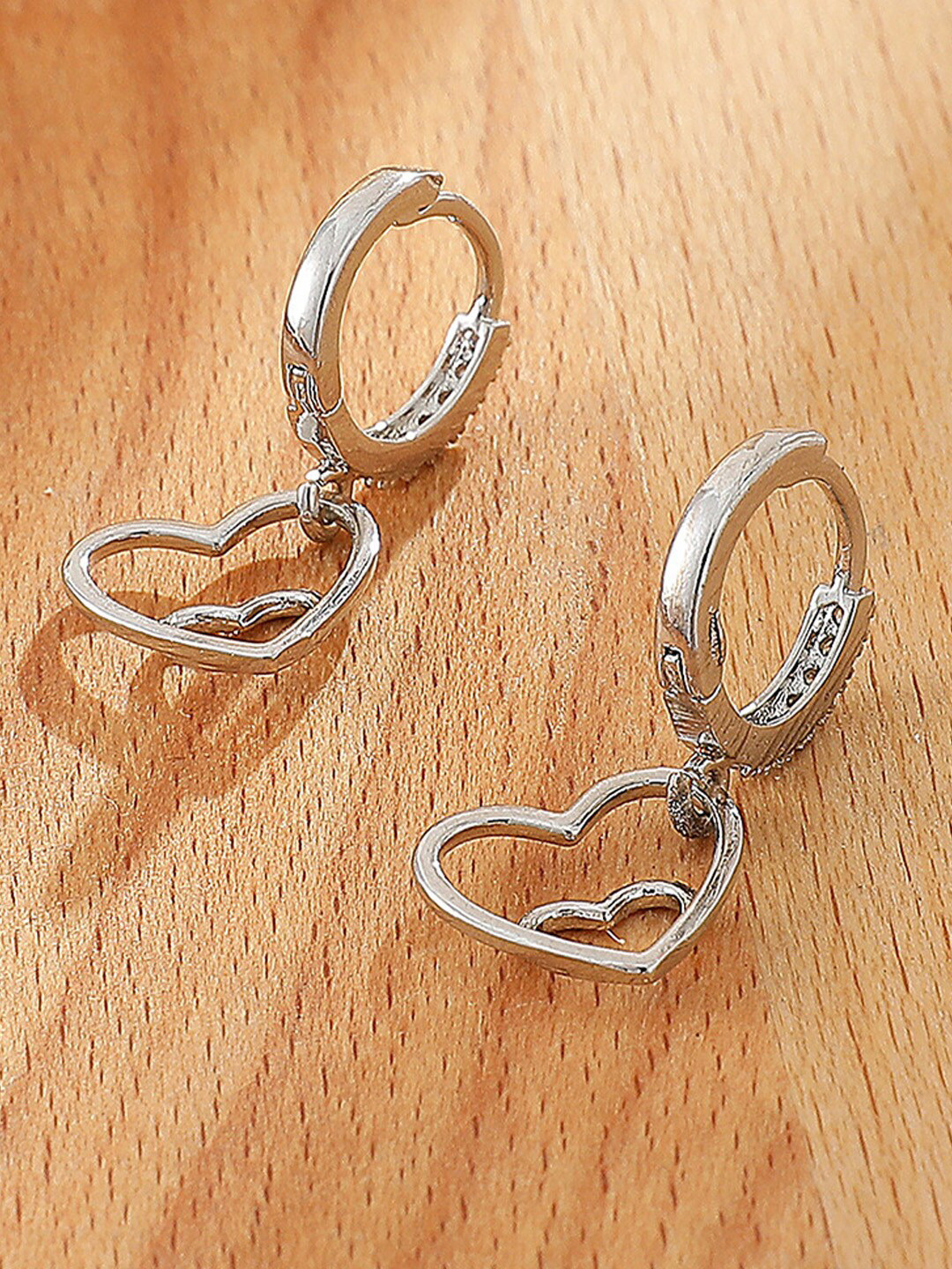 Young & Forever Women AAA Zircon Silver-Plated Heart Shaped Drop Earrings