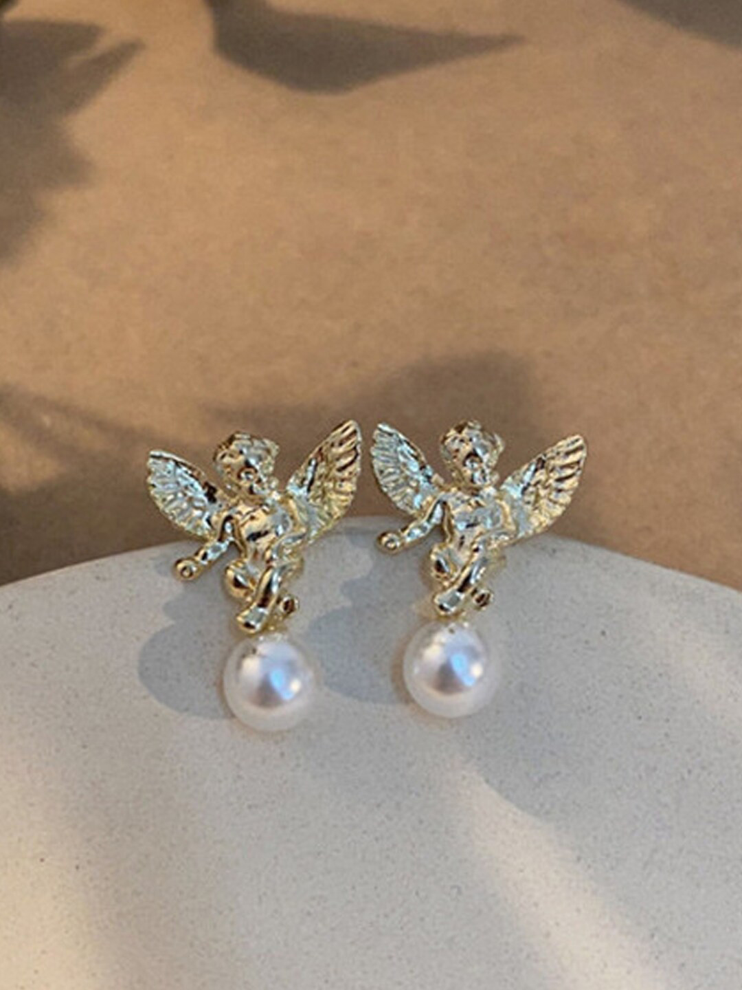 Young & Forever Women Gold-Toned & White Contemporary Studs Earrings