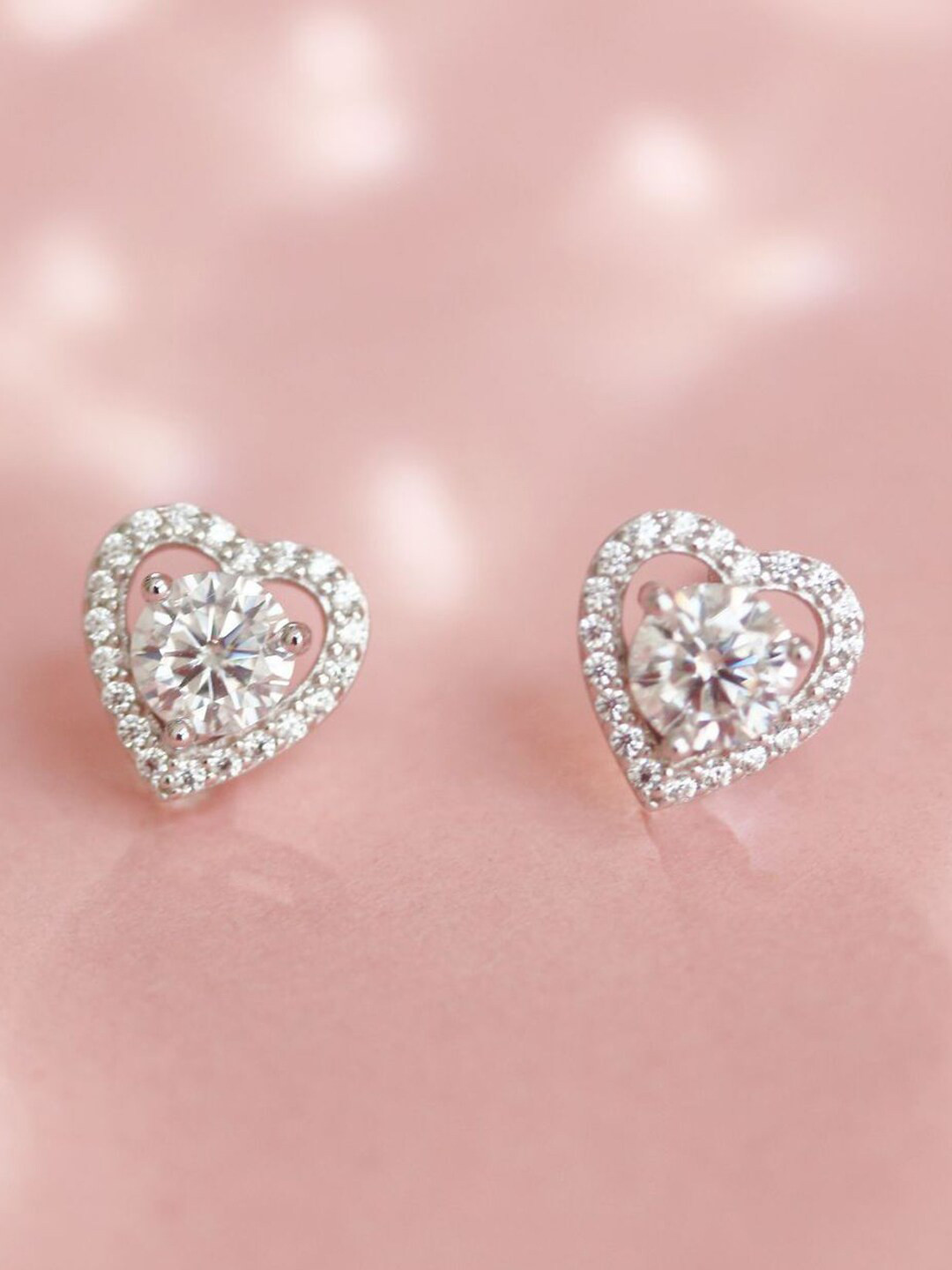 Young & Forever Silver-Plated Heart Shaped Studs Earrings