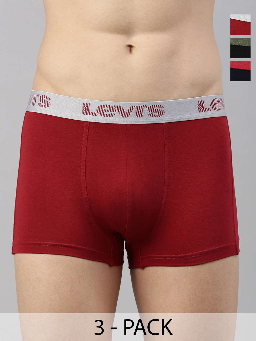 Levis Men Pack of 3 Solid Stretch Cotton Shorter Length Trunk with Smartskin Technology