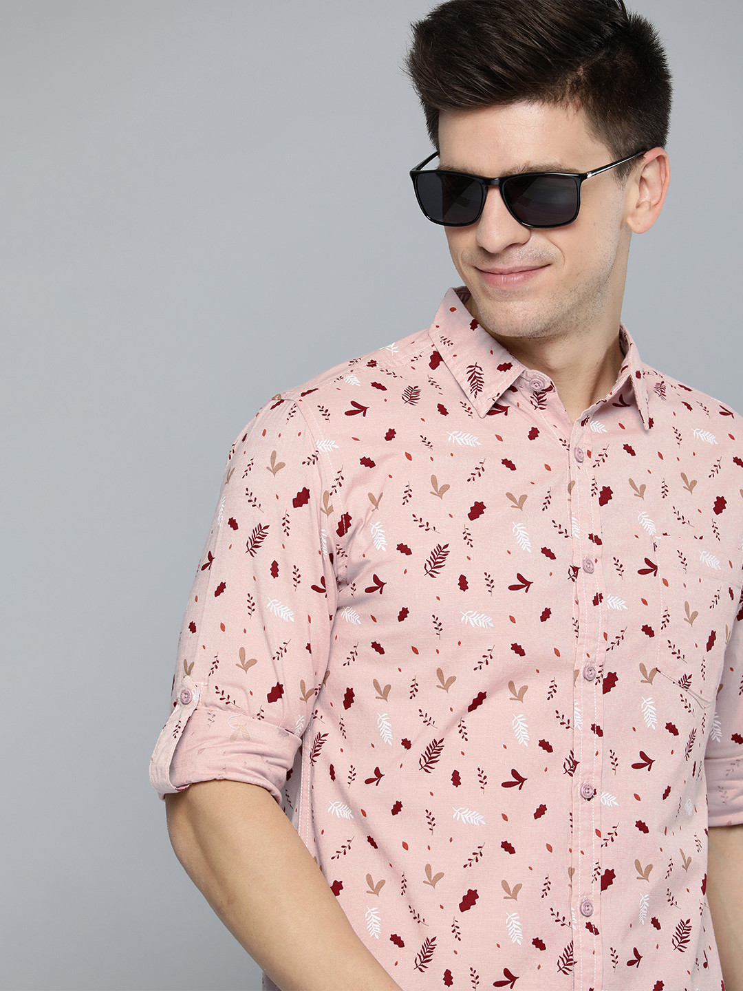 HERE&NOW Men Pink Pure Cotton Slim Fit Printed Long Sleeves Casual Shirt