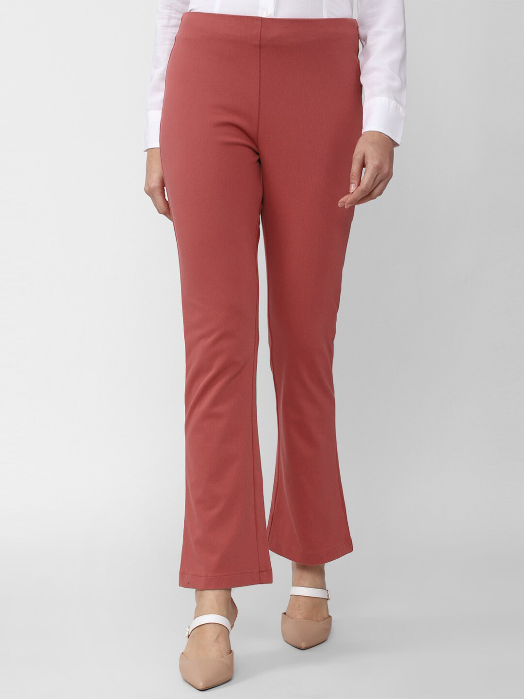 Van Heusen Woman Maroon Cotton Bootcut Trousers