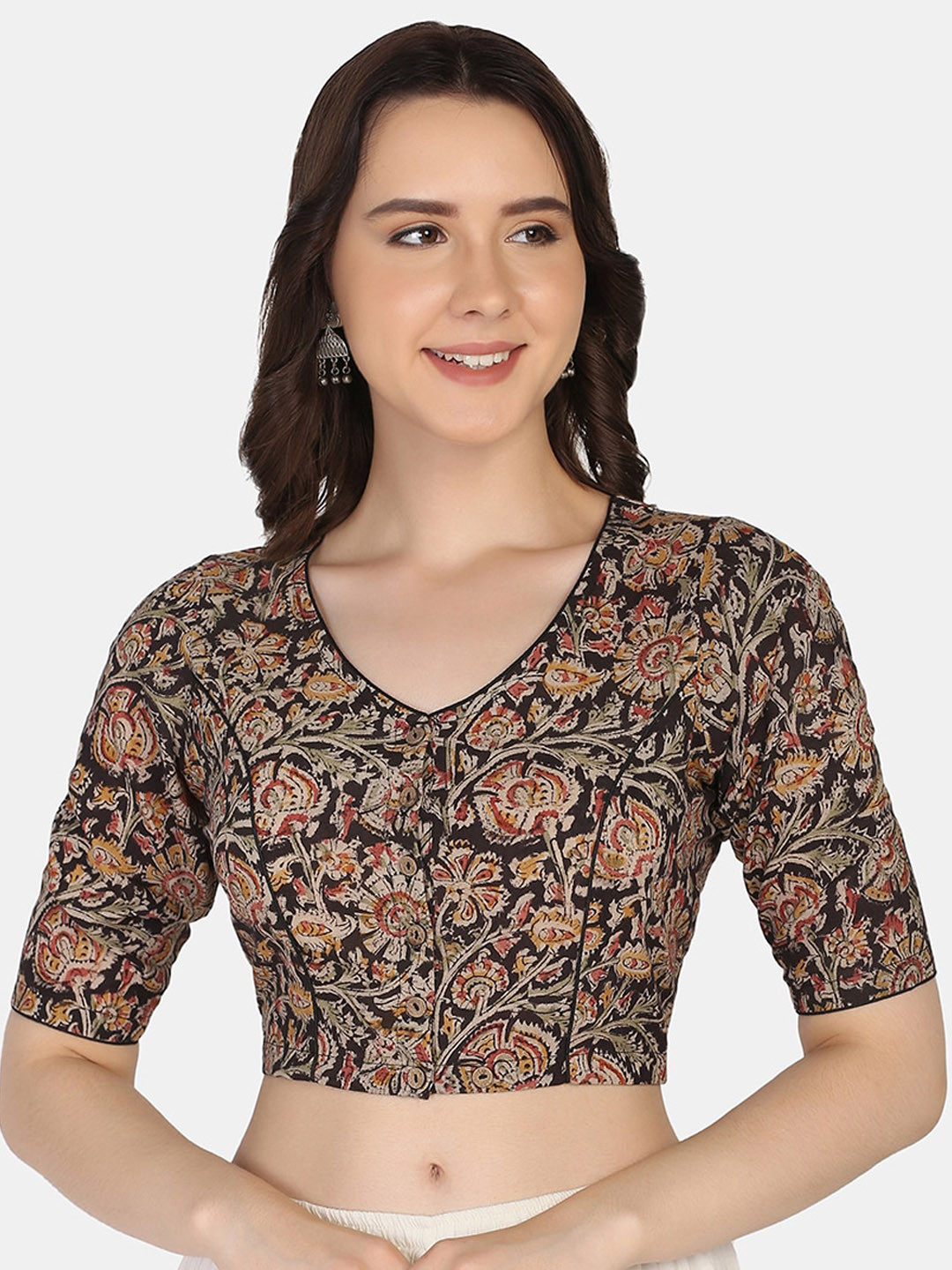THE WEAVE TRAVELLER Black Printed Cotton Saree Blouse