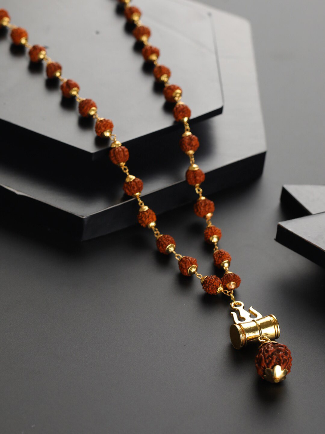 Priyaasi Men Gold-Plated & Brown Trishul Rudraksh Link Chain