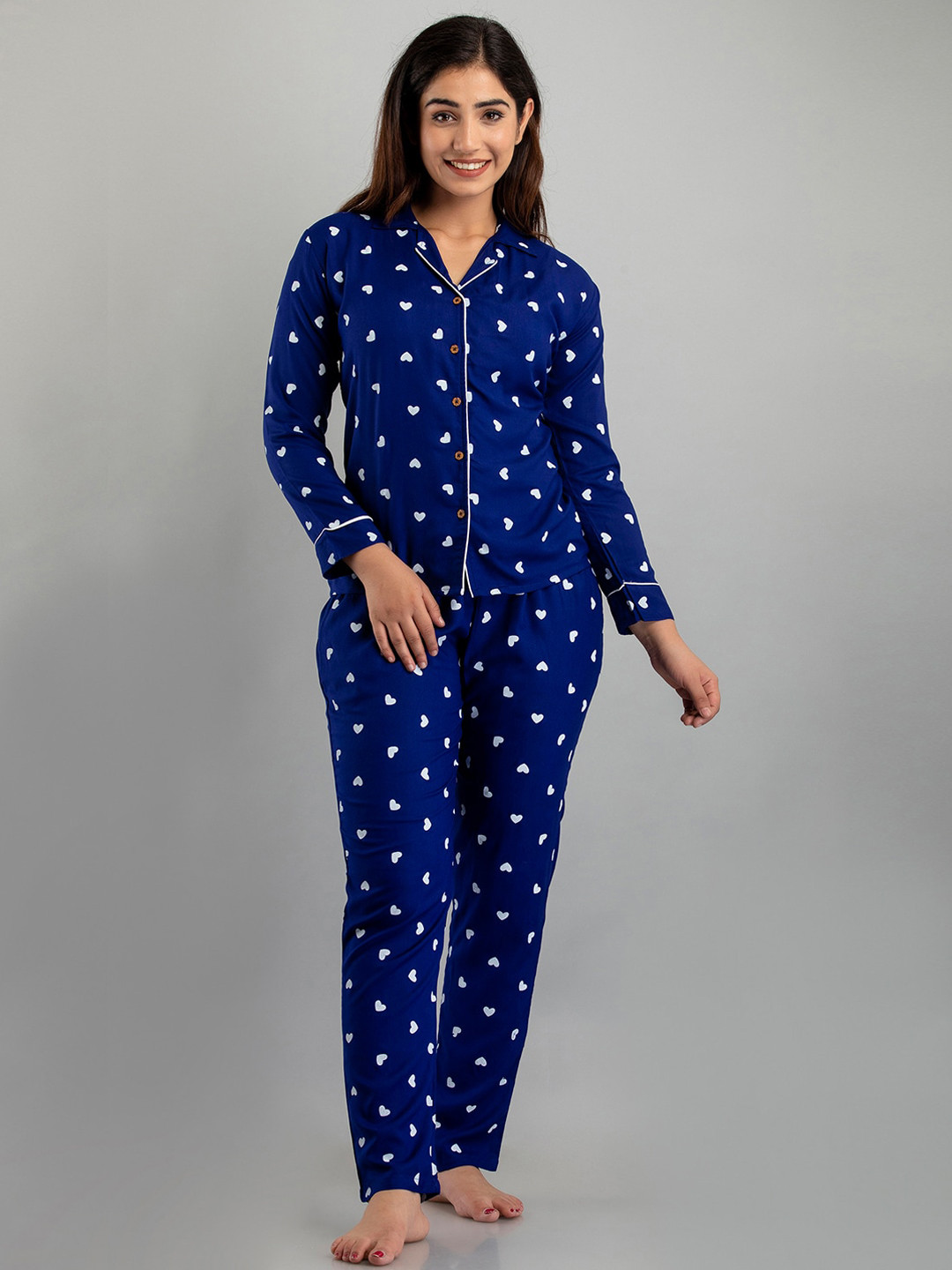 FERANOID Women Blue & White Polka Dot Printed Night suit FRLW9017