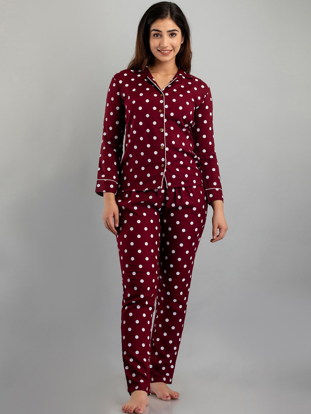 FERANOID Women Maroon & White Printed Night suit Set FRLW9020