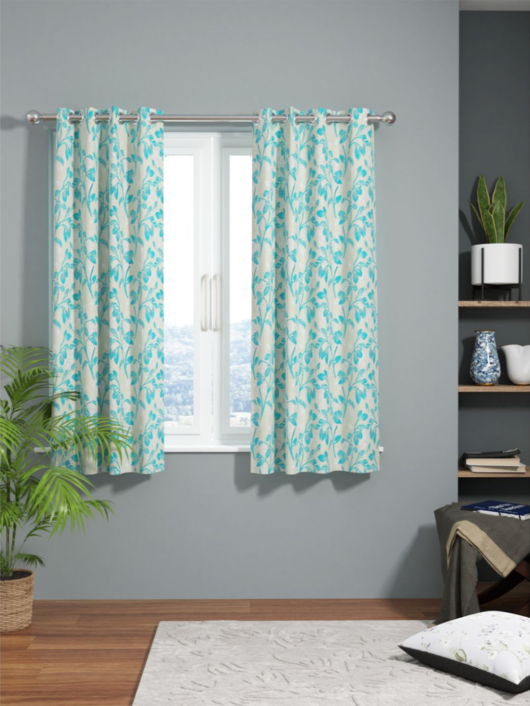 KOPA Blue & White Set of 2 Floral Room Darkening El Pesso Window Curtain