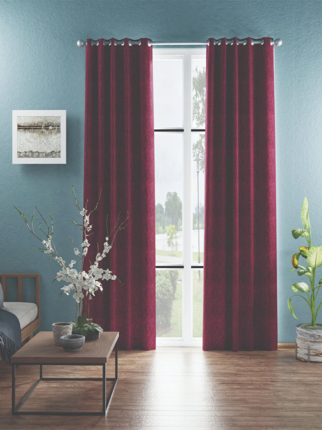 BIANCA Maroon Set of 2 d`romanio Room Darkening Door Curtains