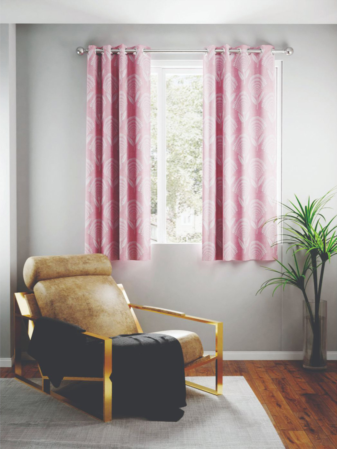 BIANCA Pink And White Set of 2 Floral Print Room Darkening Window Curtain
