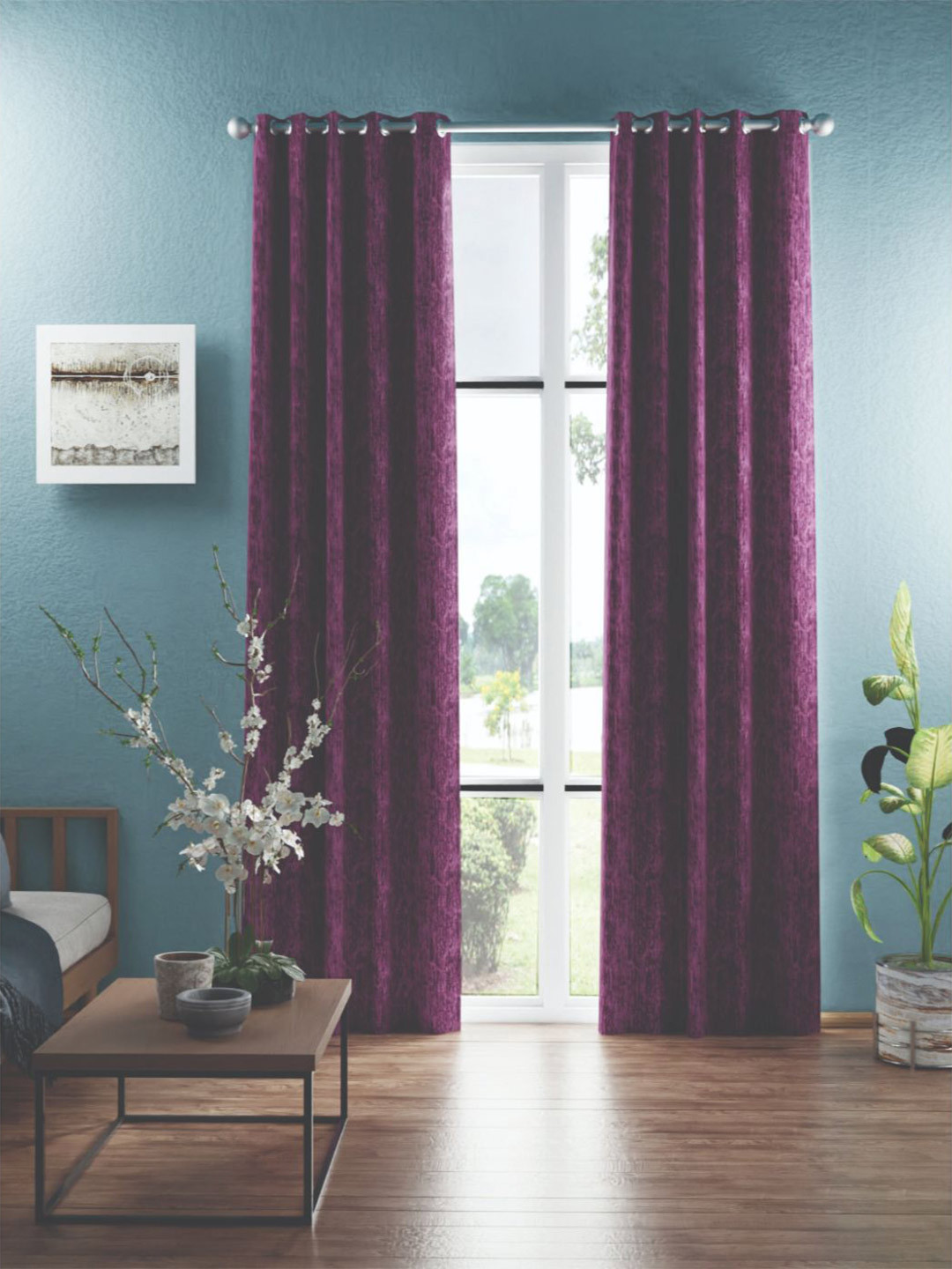 BIANCA Purple 2 Pieces Abstract Jacquard Black Out Door Curtains