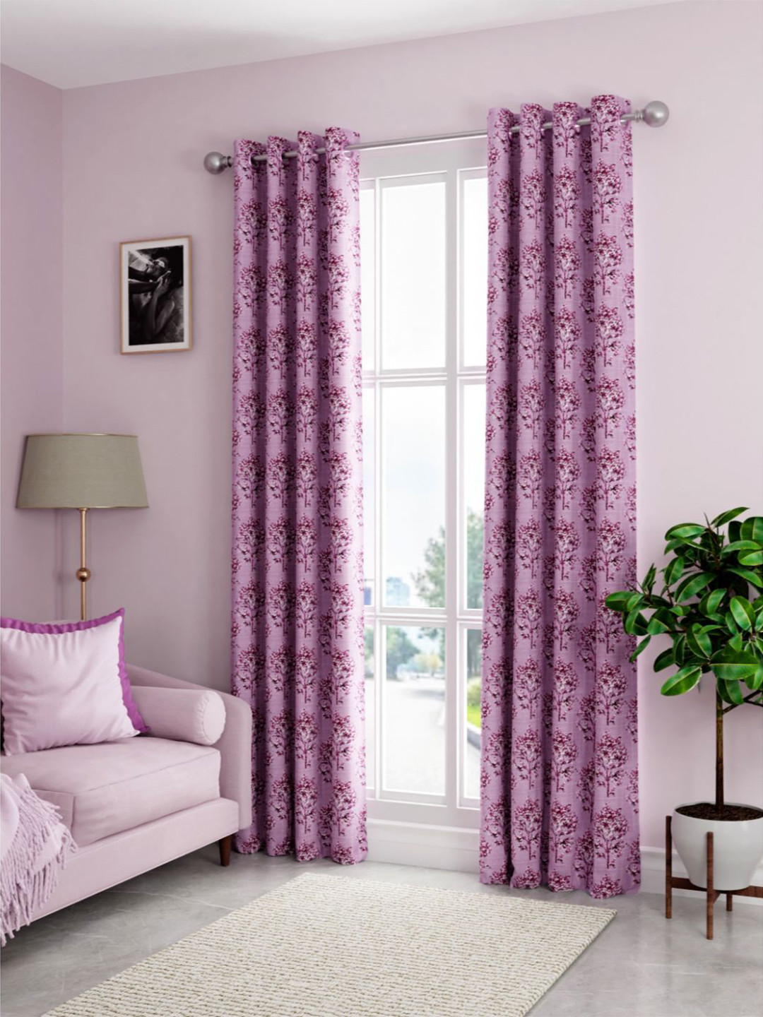 KOPA Purple Set of 2 Floral Door Curtain