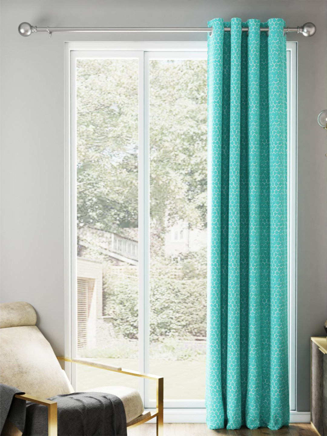 BIANCA Sea Green Geometric Room Darkening Door Curtain