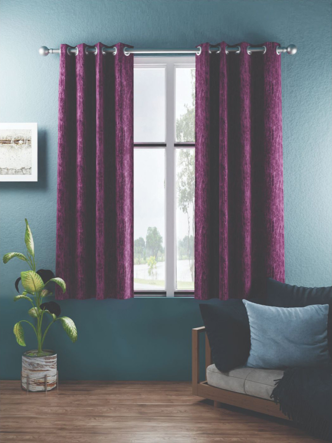 BIANCA Purple 2 Pieces Abstract Jacquard Black Out Window Curtains