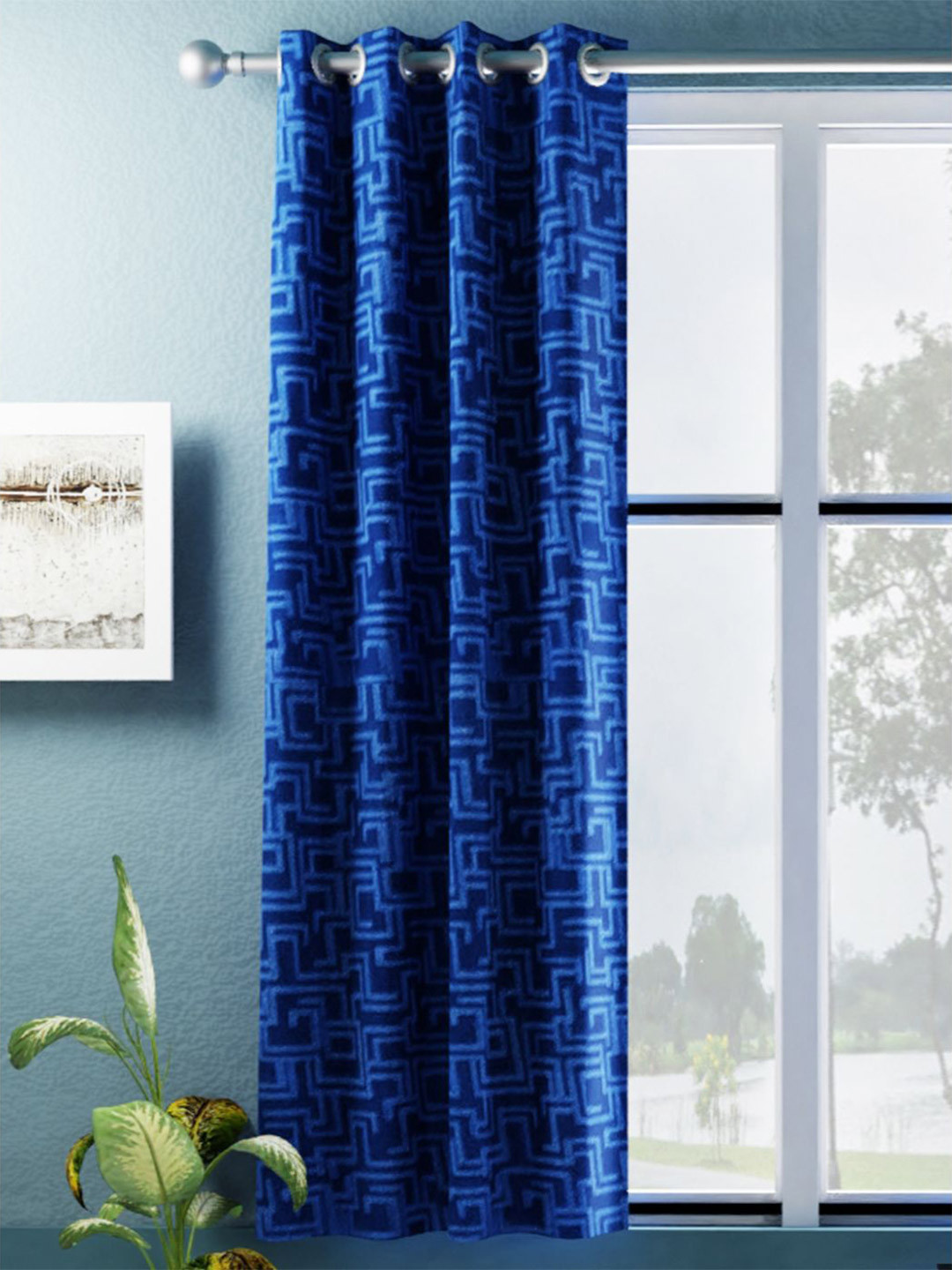 BIANCA Blue Geometric Room Darkening Window Curtain