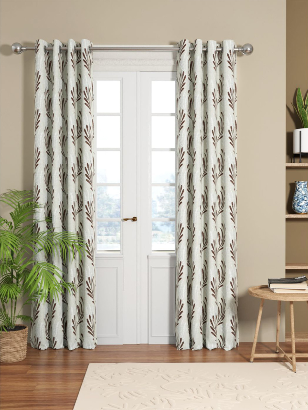 KOPA Silver-Toned & Brown el`pesso Set of 2 Floral Room Darkening Door Curtains