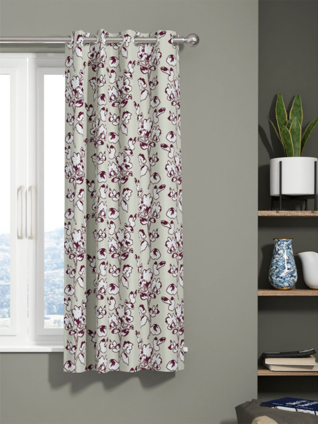 KOPA Cream & Purple Floral Room Darkening Window Curtain