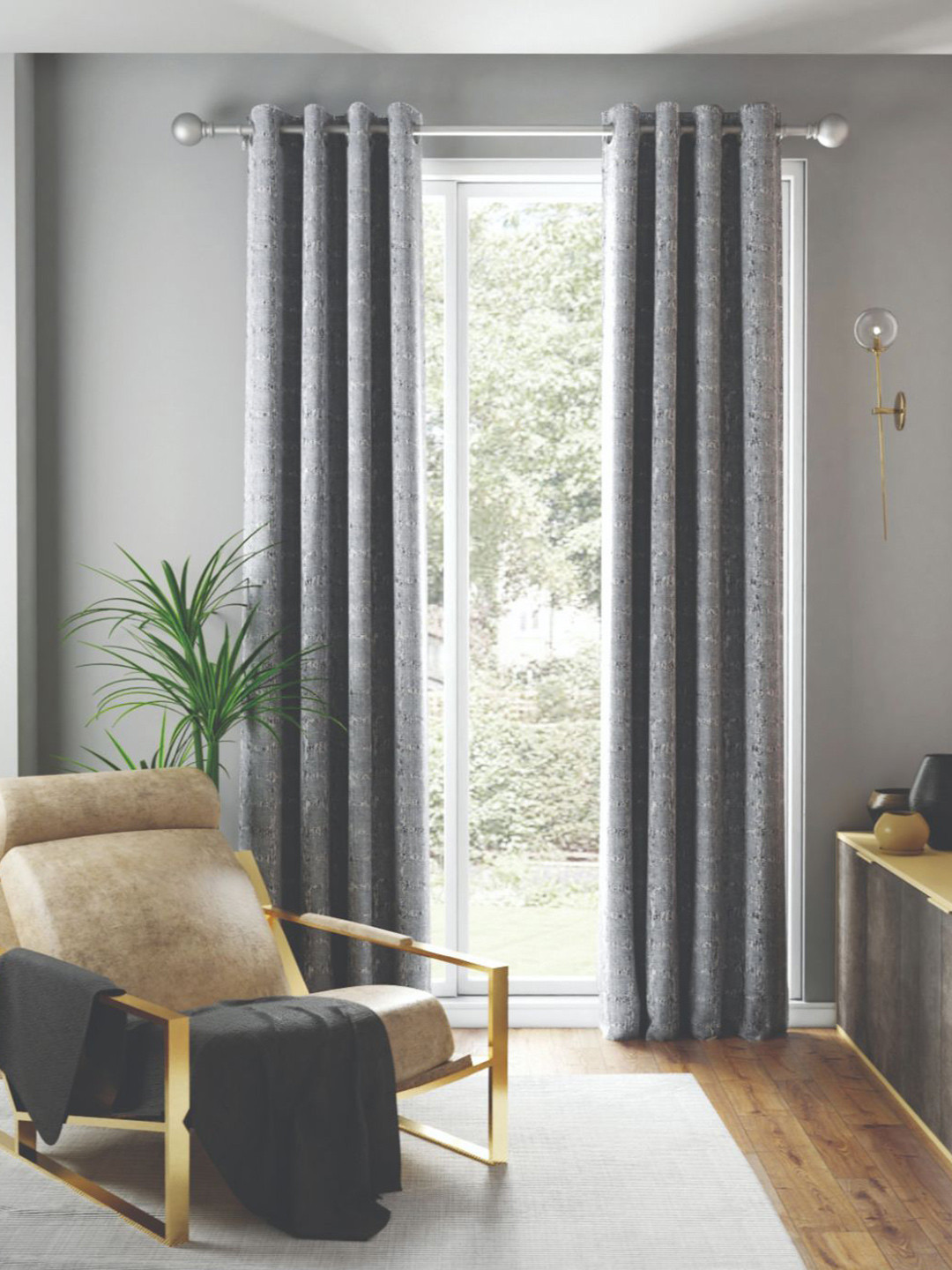 BIANCA Grey Set of 2 Room Darkening Eyelet  Door Curtain