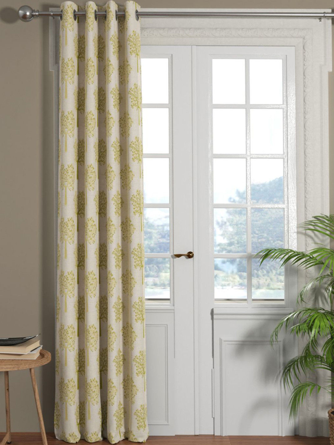 KOPA White & Yellow el`pesso Floral Printed Room Darkening Window Curtain