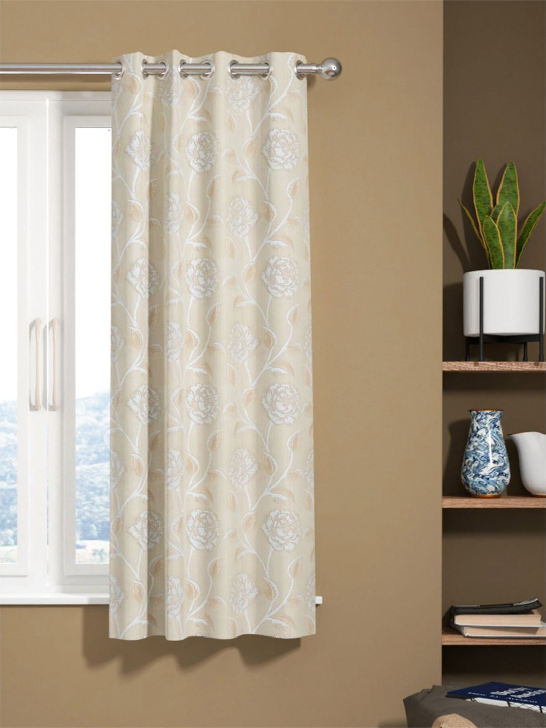 KOPA Beige Floral Room Darkening Eyelet Window Curtain