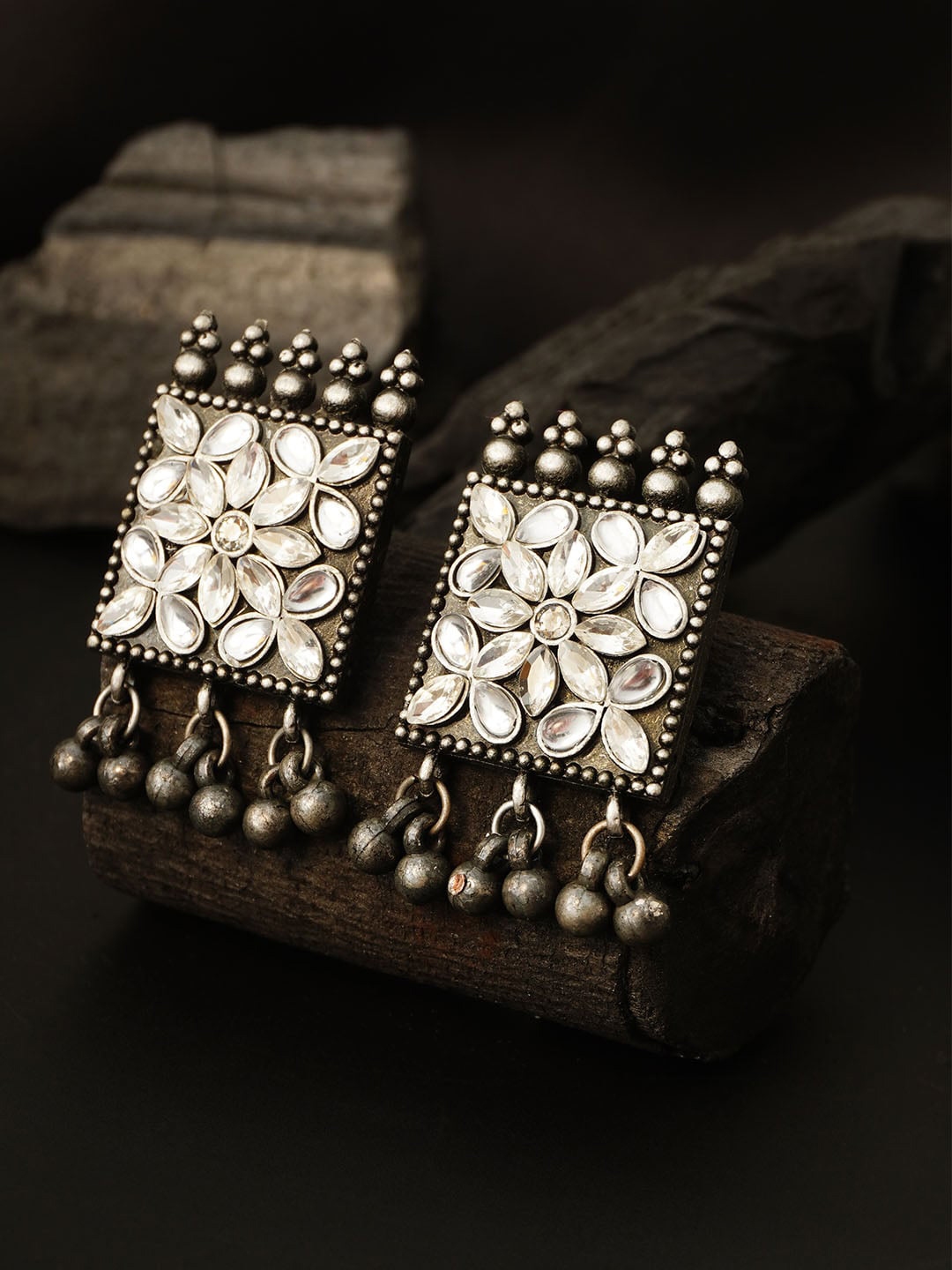 Buy Fresh Vibes Oxidised Silver Traditional Black Metal Unique Square Big  Jhumka Earrings for Women at Amazonin
