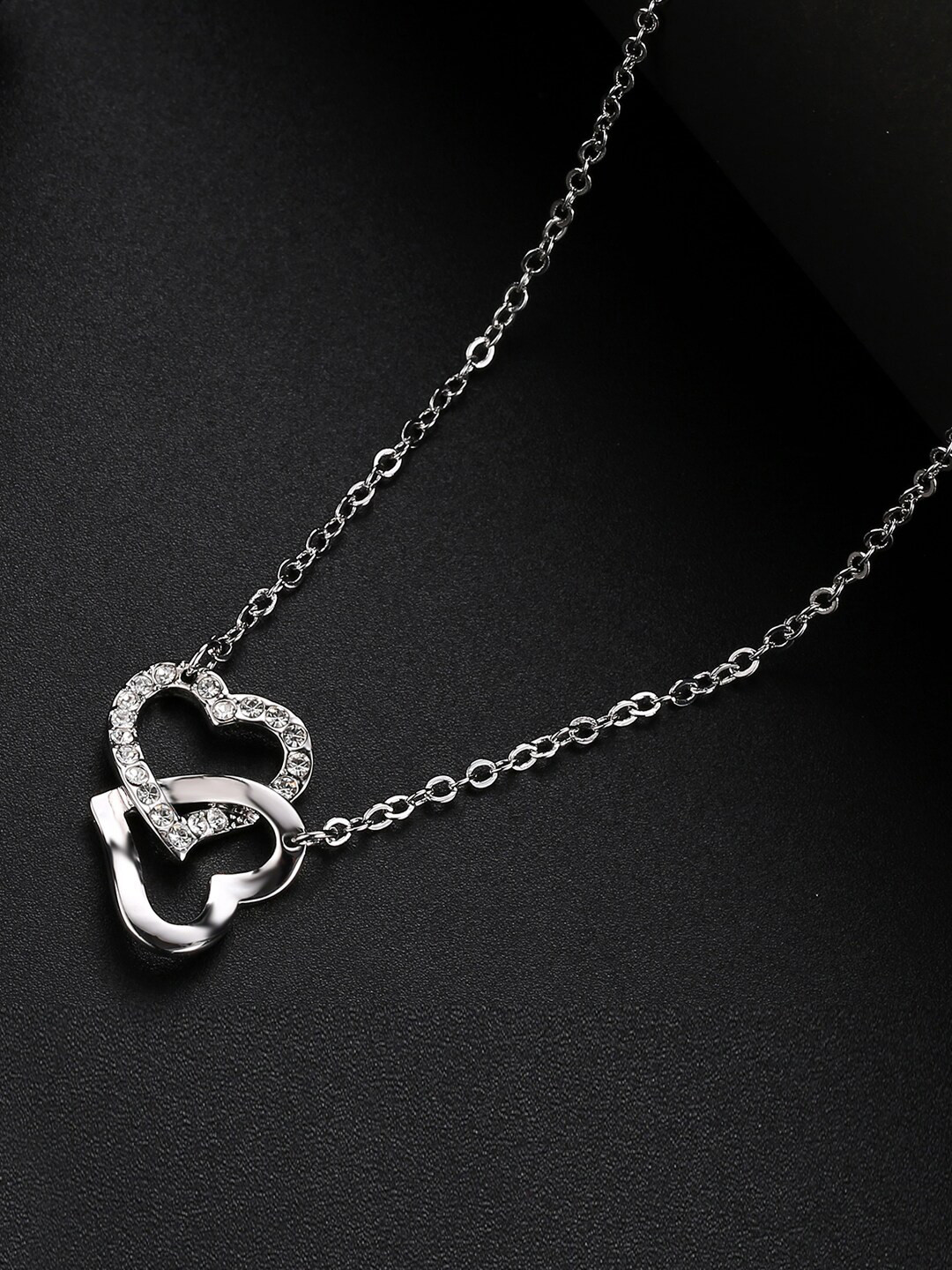 Jewels Galaxy Rhodium-Plated & Silver-Toned Crystal Stone Studded Pendant with Chain