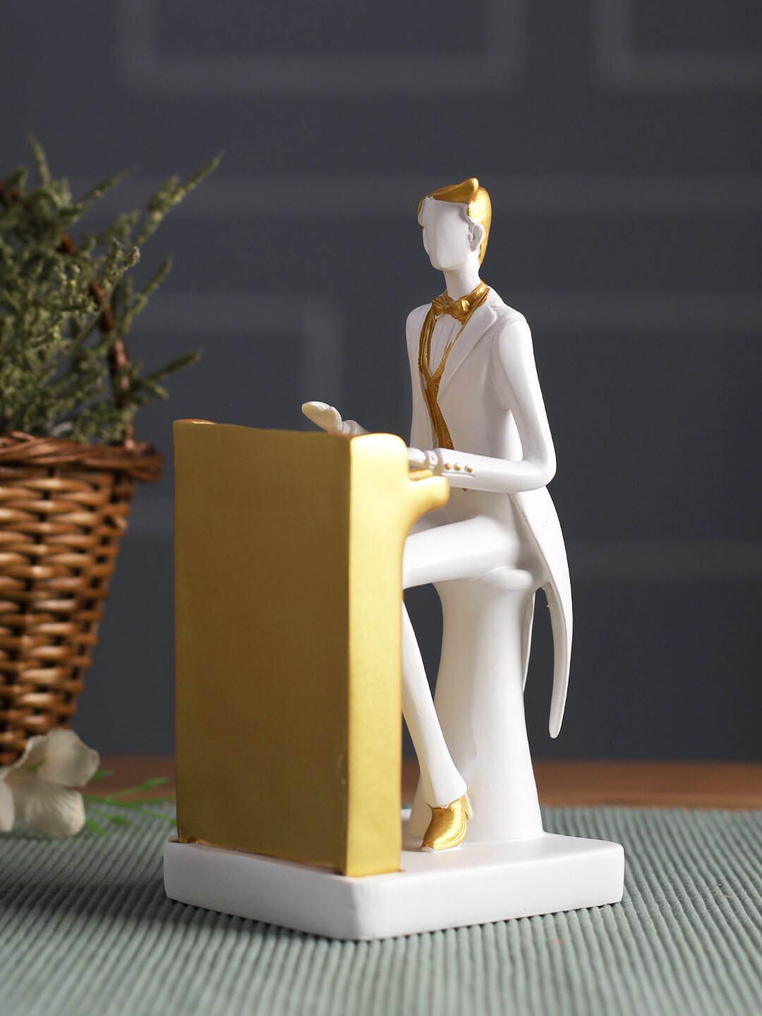 TAYHAA Piano Player White Resin Natural Living Room Small Showpiece - 8.3 Inches