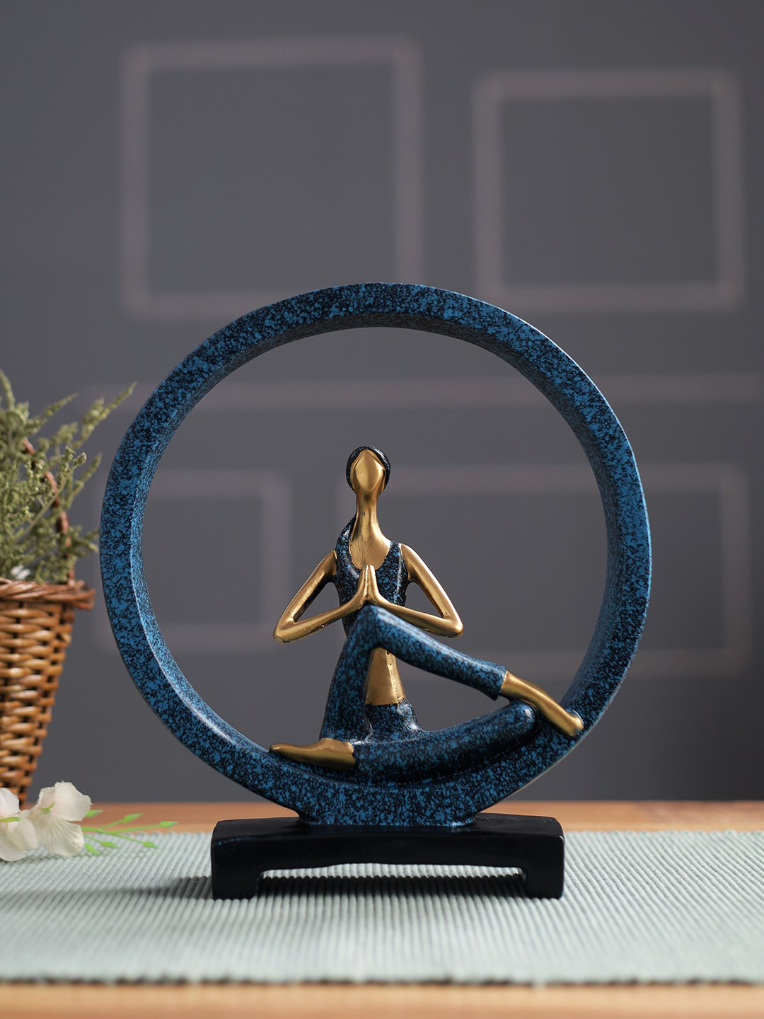 TAYHAA Sitting Lady in Yoga Pose Blue Resin Glossy Living Room Medium Showpiece - 9.3 Inches
