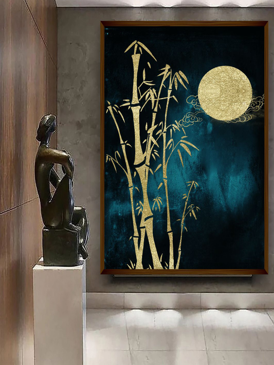 The Art House Black & Blue Abstract Printed Framed  Wall Painting