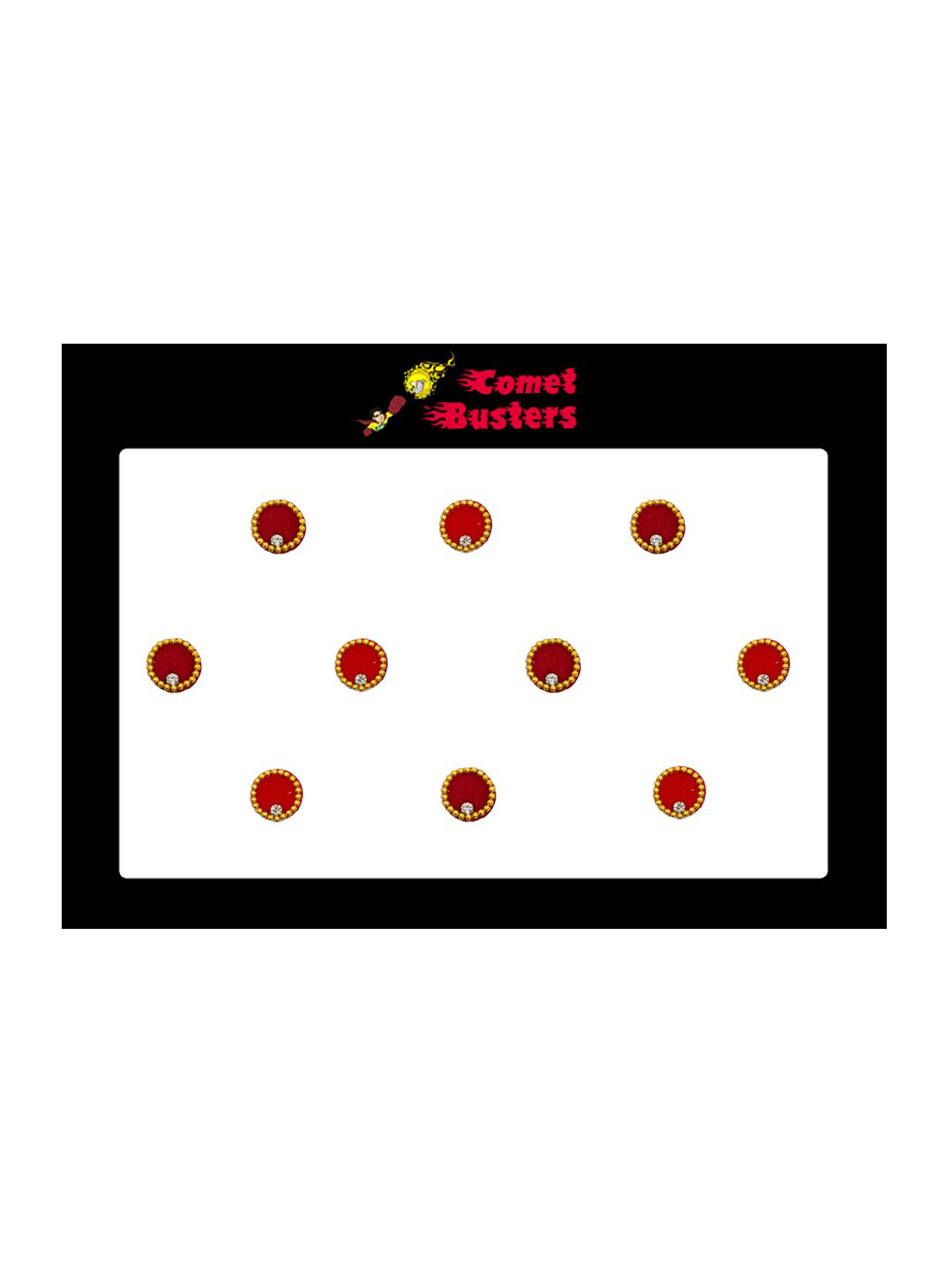 Comet Busters 10 Pcs Embellished Reusable Designer Bindis - Red & Maroon