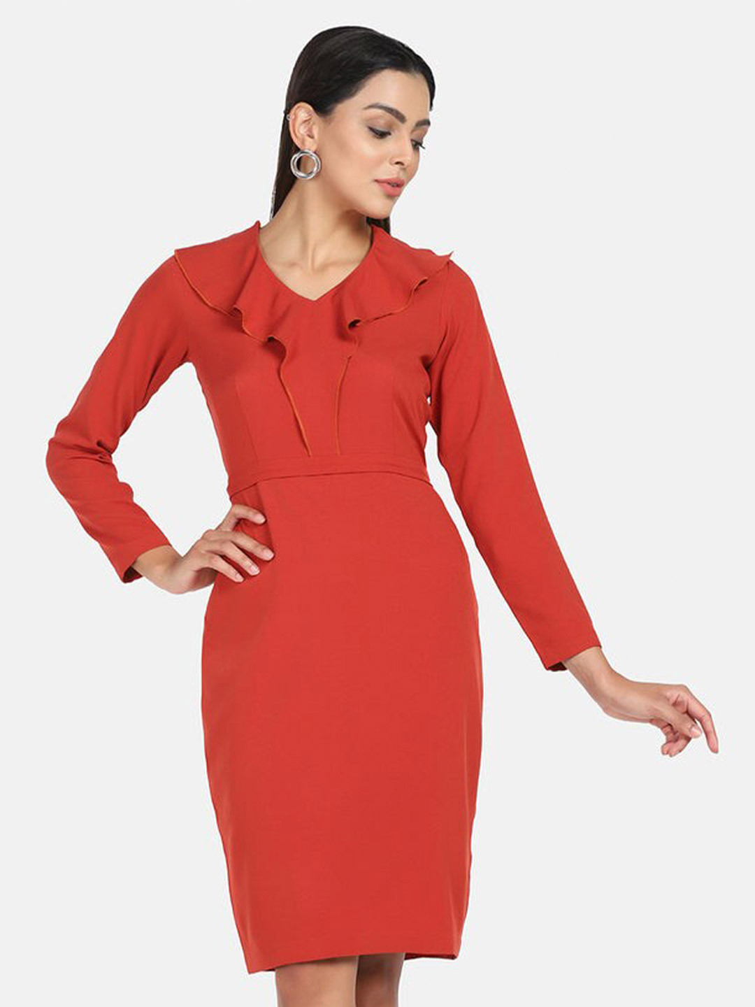 PowerSutra Orange Crepe Sheath Dress