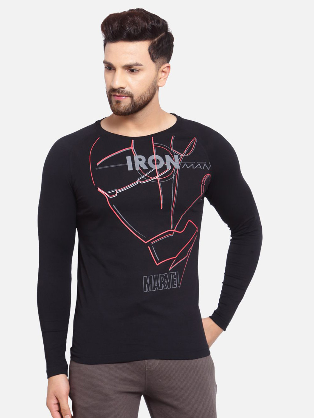 SPORTO Men Black Printed Long Sleeves Slim Fit Cotton T-shirt
