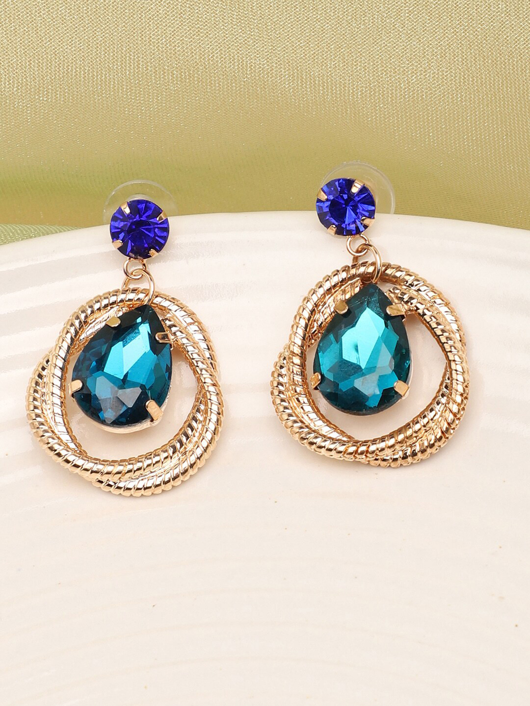 SOHI Blue Contemporary Stone Drop Earrings