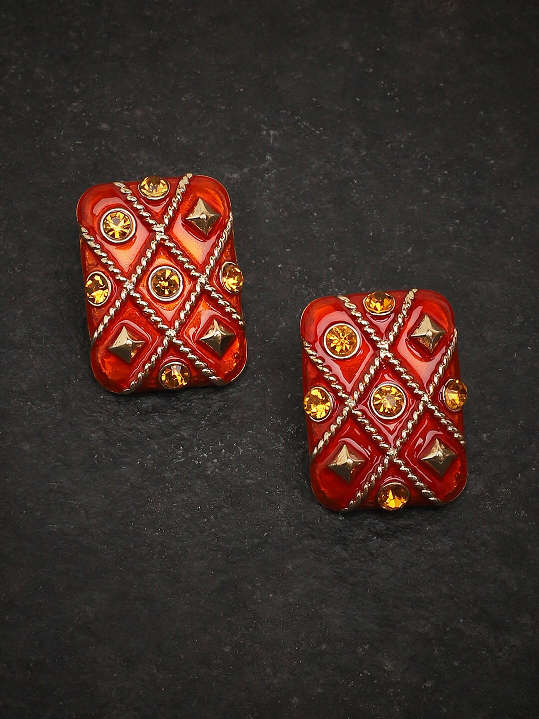 SOHI Gold-Toned & Brown Contemporary Studs Earrings