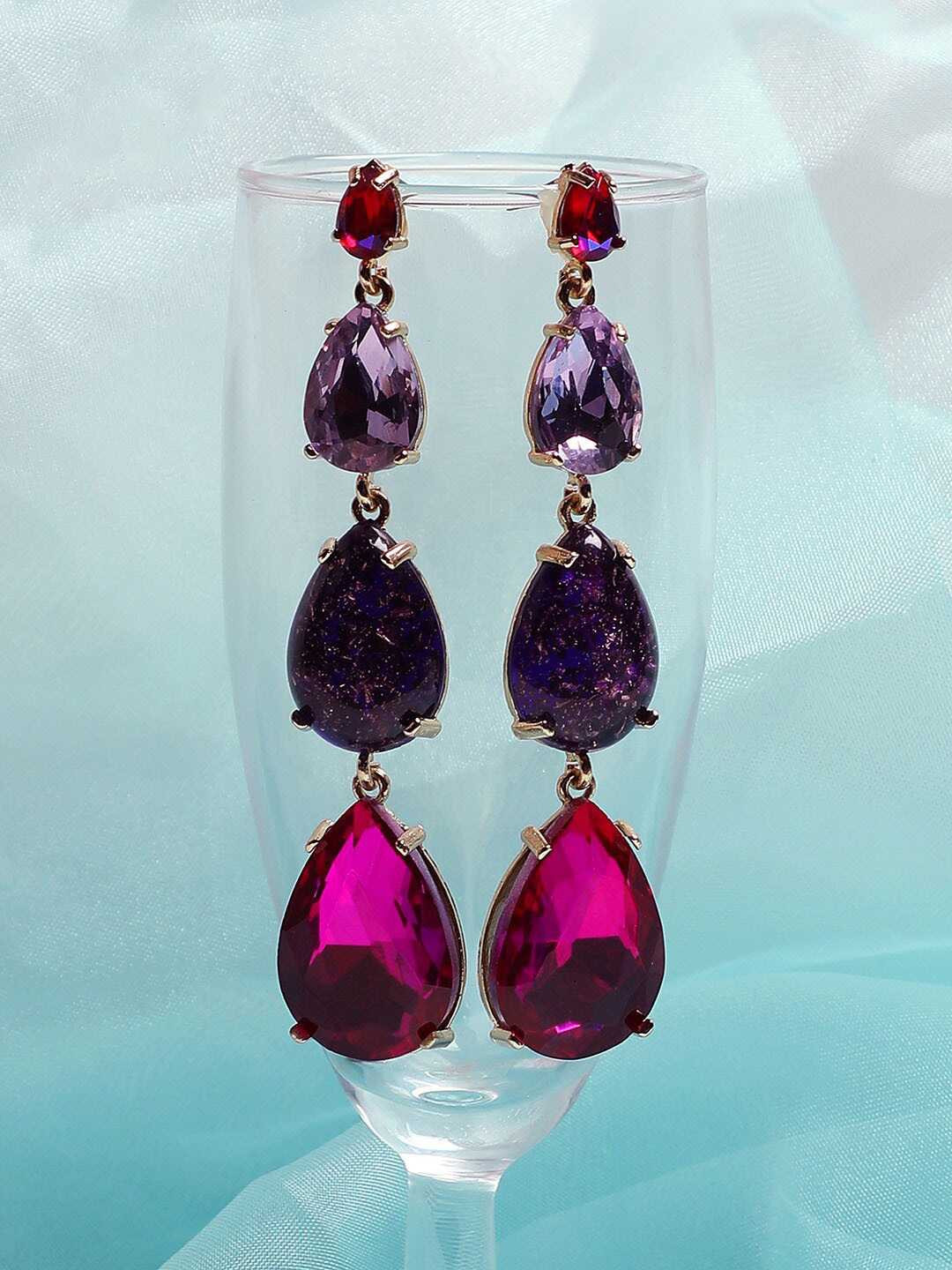 SOHI Women Pink and Purple Contemporary Drop Earrings