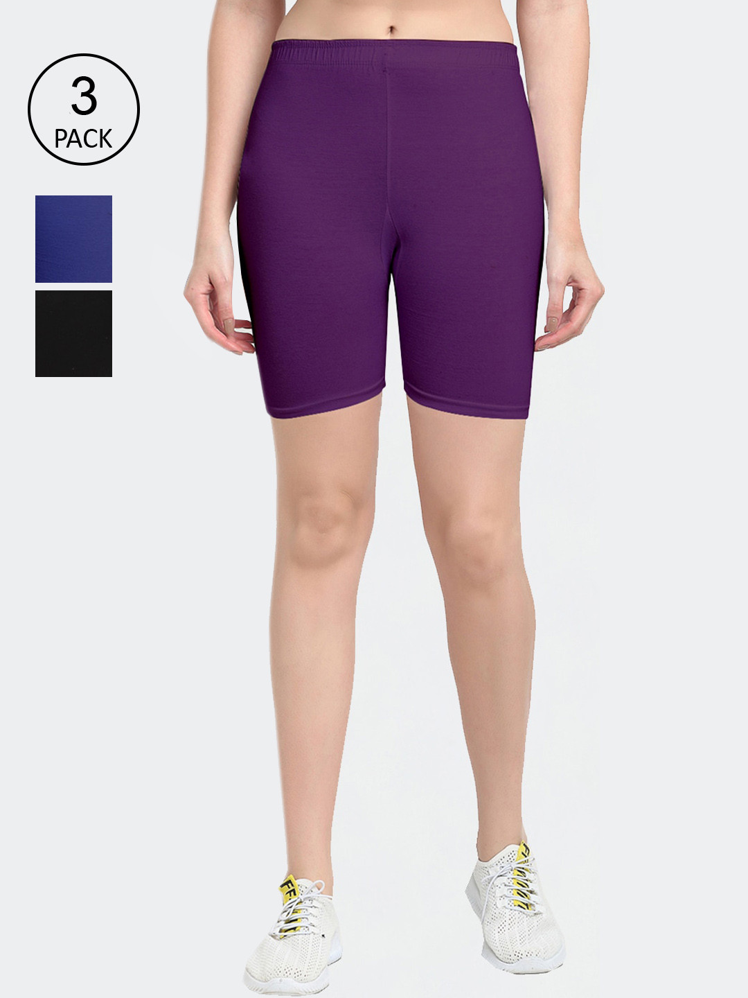 GRACIT Women Pack of 3 Four Way Super Combed Lycra Cycling Shorts