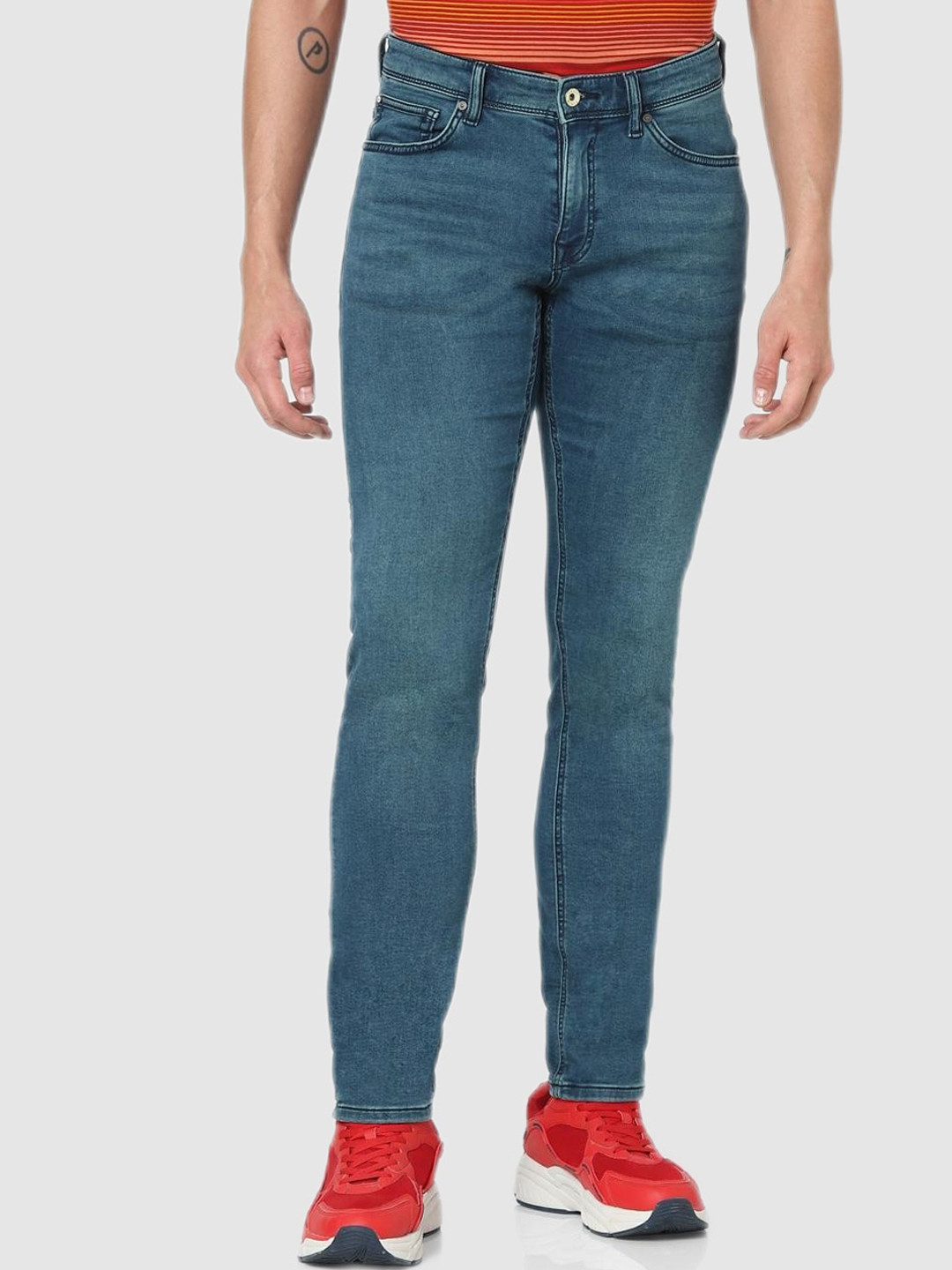 Celio Men Teal Blue Solid  Slim Fit High-Rise Jean