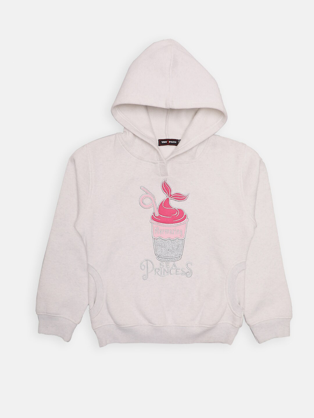 TRE&PASS Girls White Winter Self-Design Sweatshirt