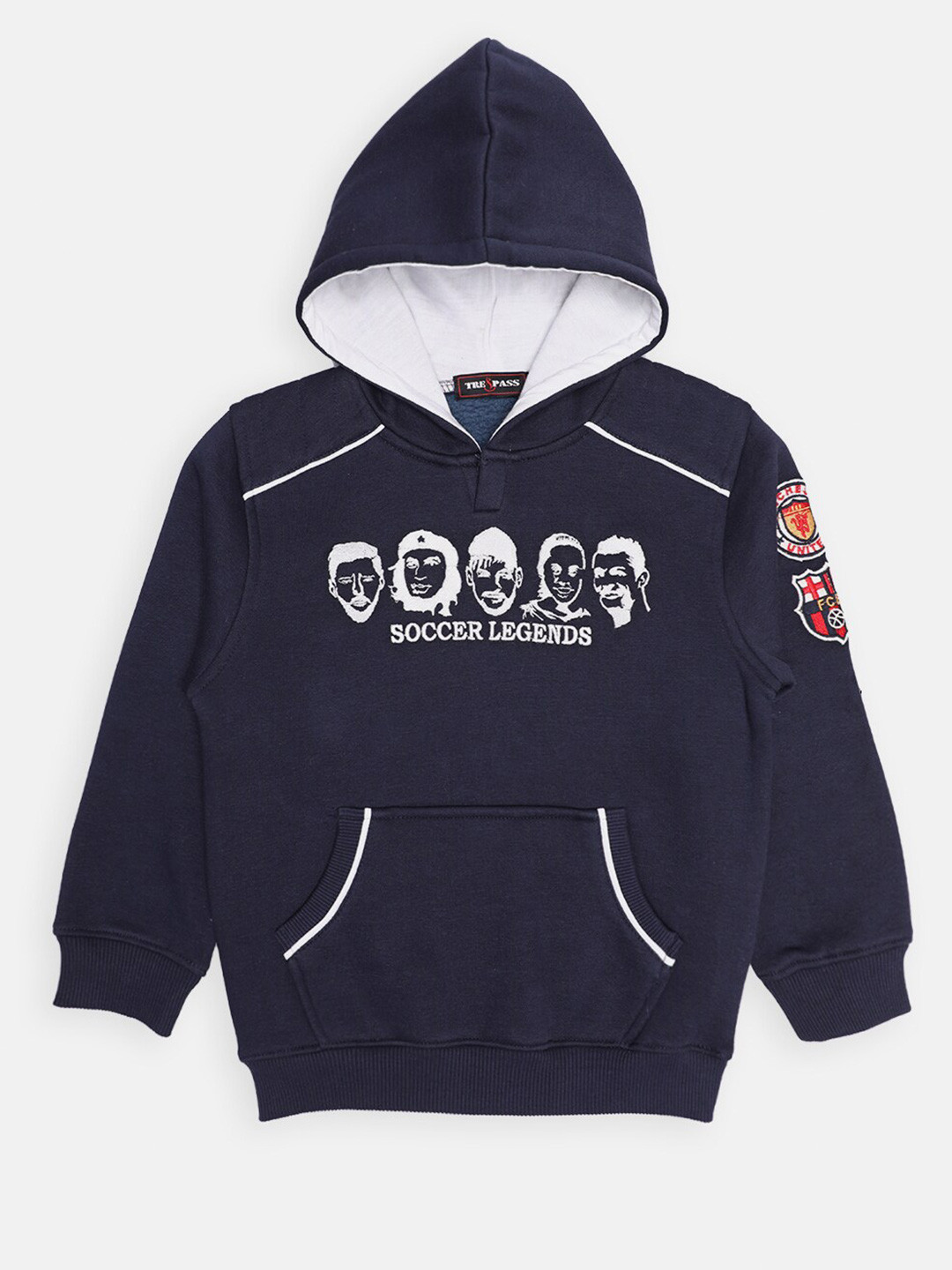 TREPASS Boys Navy Blue Self Design Hooded Sweatshirt