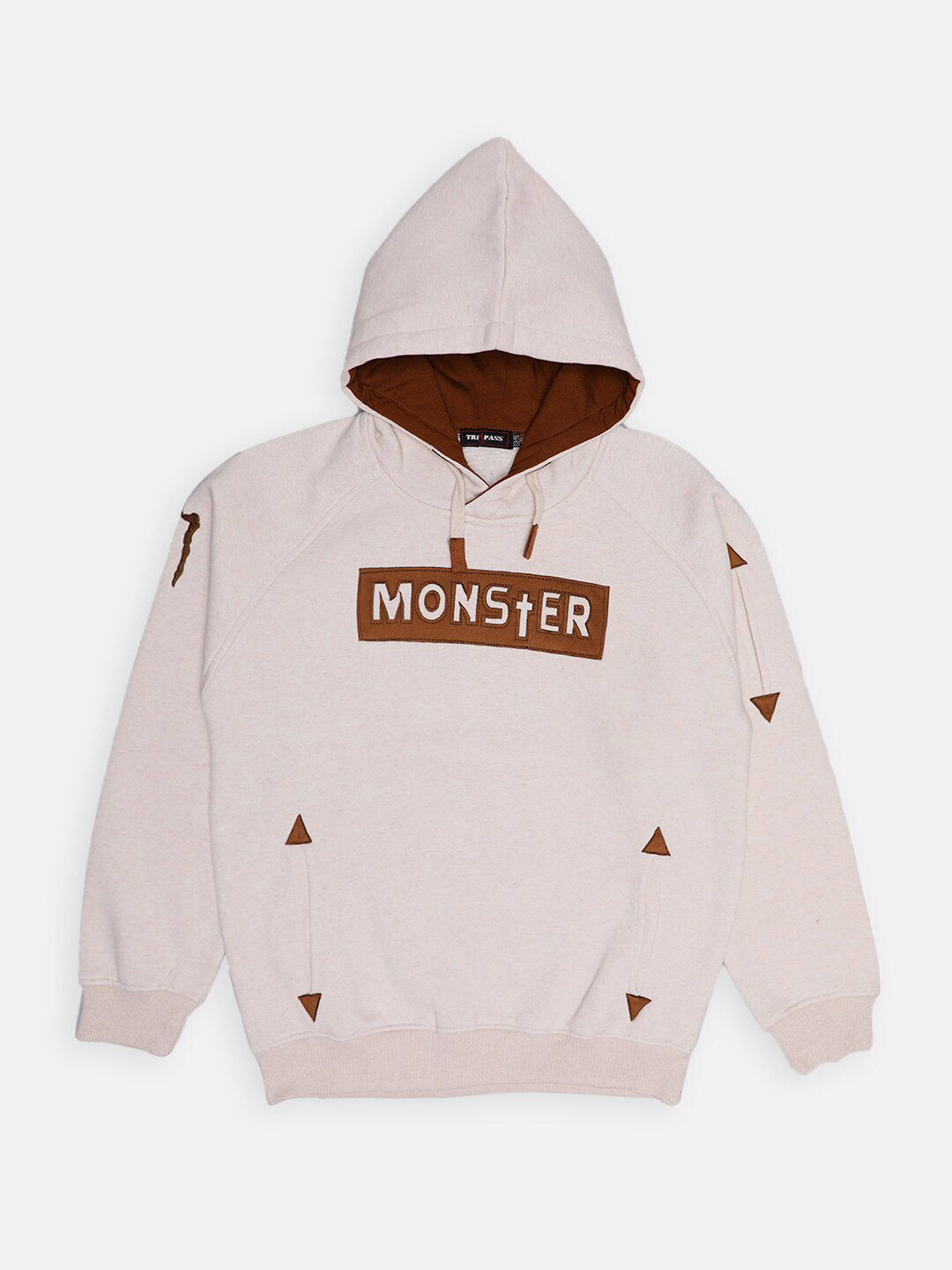 TREPASS Boys Pink Self Design Hooded Cotton Sweatshirt