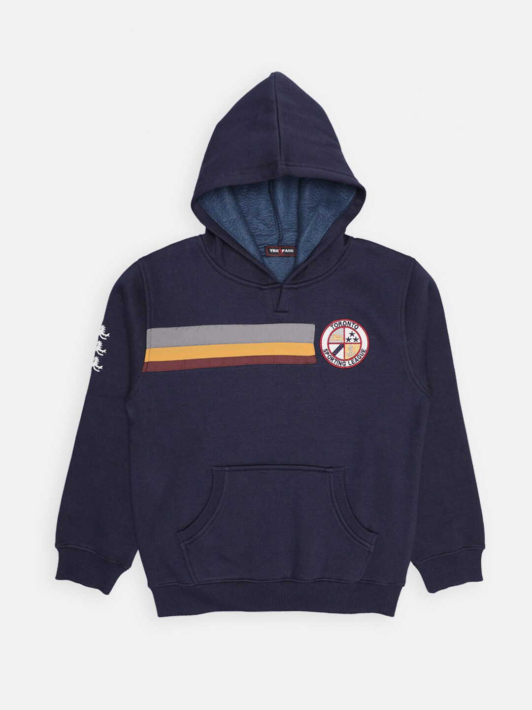 TREPASS Boys Navy Blue Self Design Hooded Sweatshirt