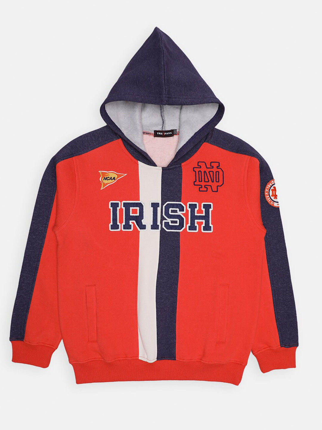 TRE&PASS Boys Red Colourblocked Hooded Cotton  Sweatshirt