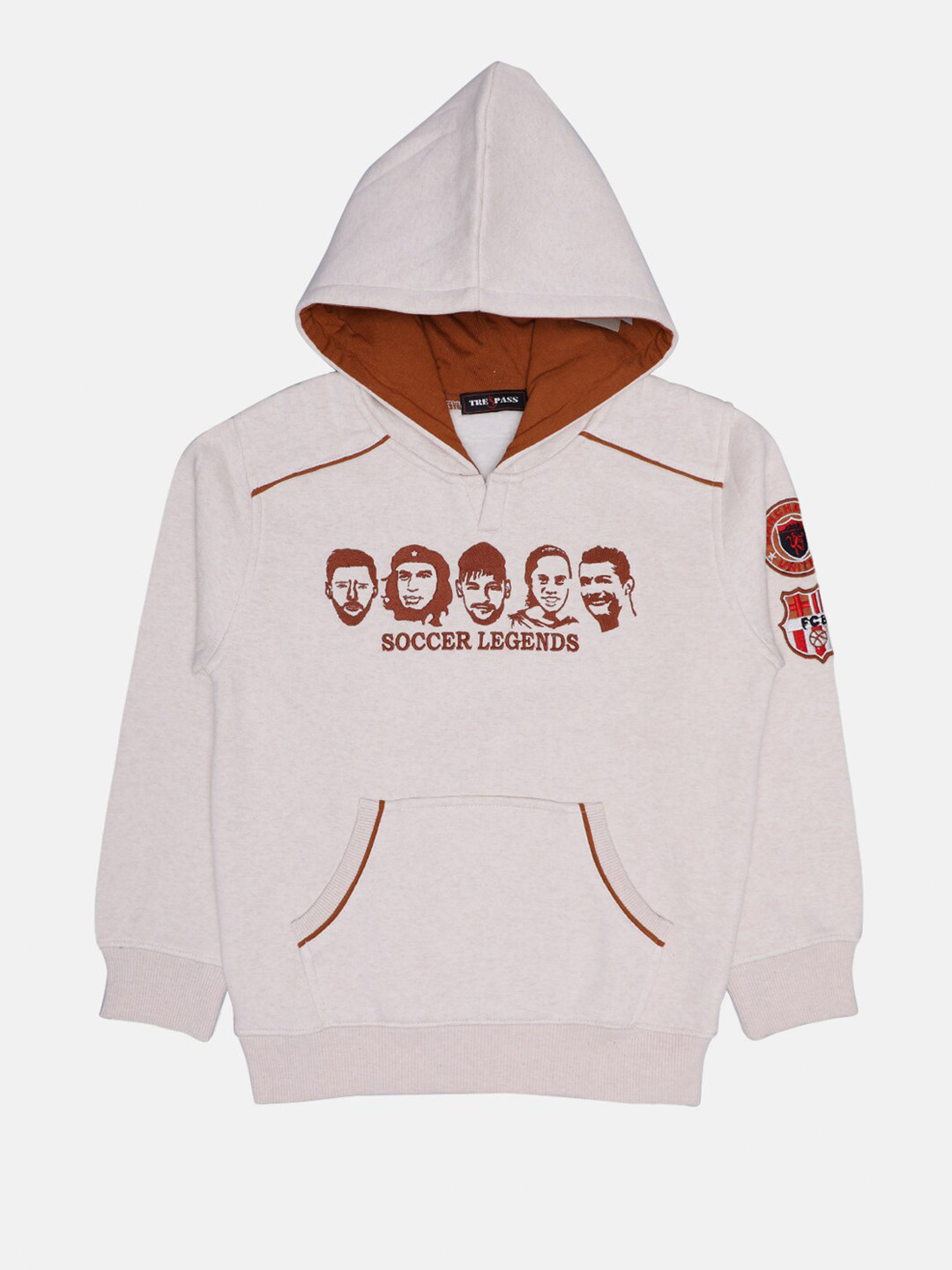 TREPASS Boys Off White Self Design Hooded Sweatshirt