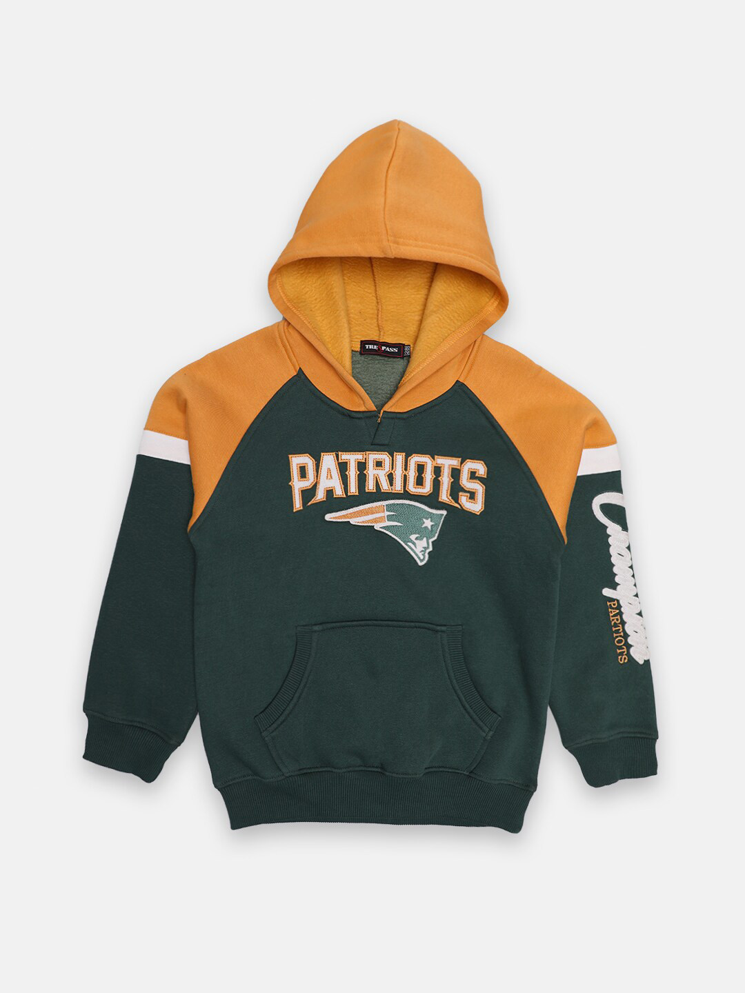 TRE&PASS Boys Green Colourblocked Hooded Sweatshirt