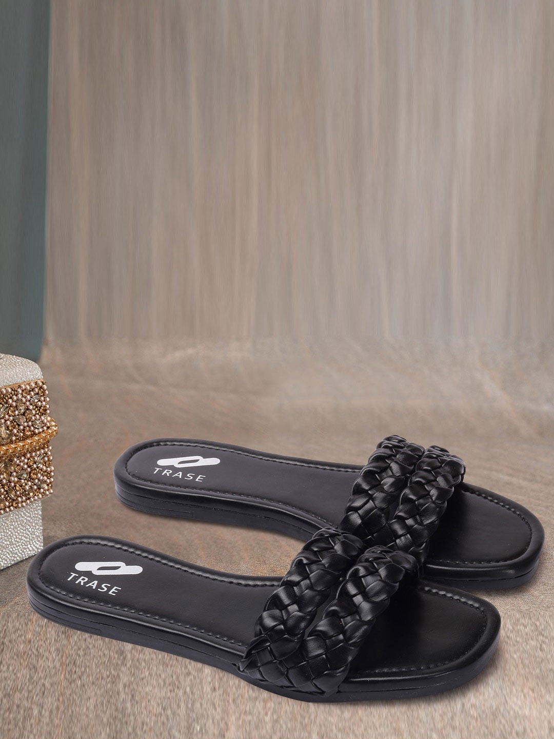 TRASE Women Black One Toe Flats